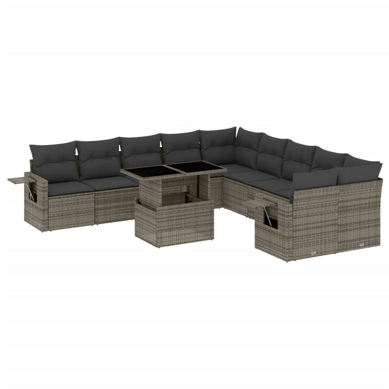 11 Piece Garden Sofa Set with Cushions Grey Poly Rattan