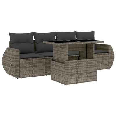 5 Piece Garden Sofa Set with Cushions Grey Poly Rattan