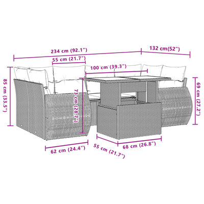 7 Piece Garden Sofa Set with Cushions Beige Poly Rattan