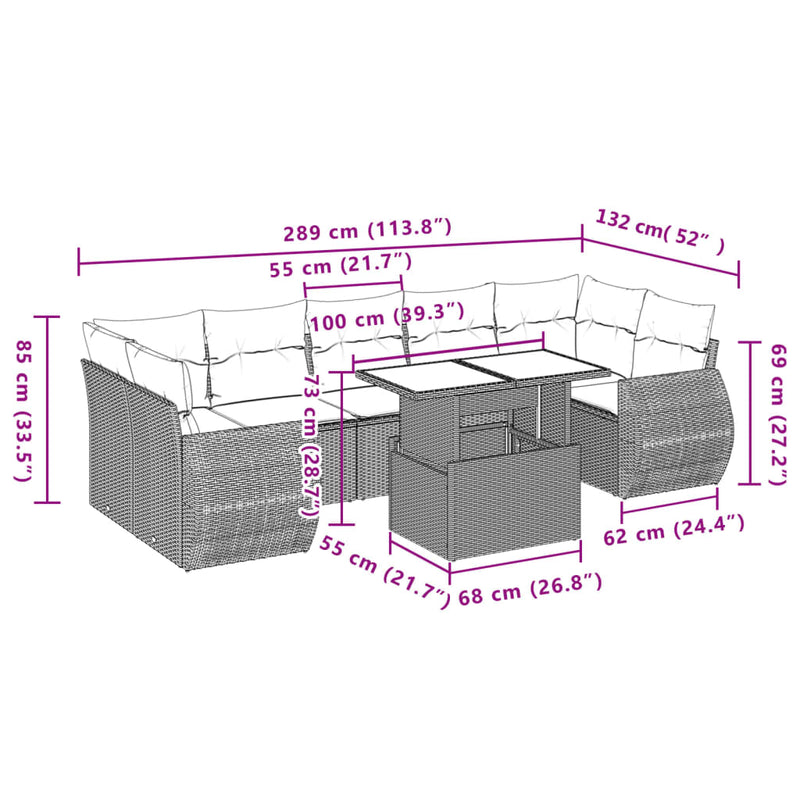 8 Piece Garden Sofa Set with Cushions Grey Poly Rattan