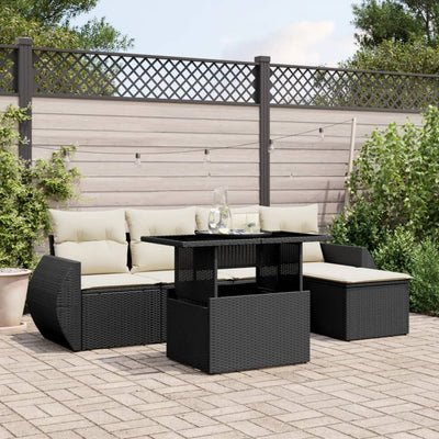 6 Piece Garden Sofa Set with Cushions Black Poly Rattan