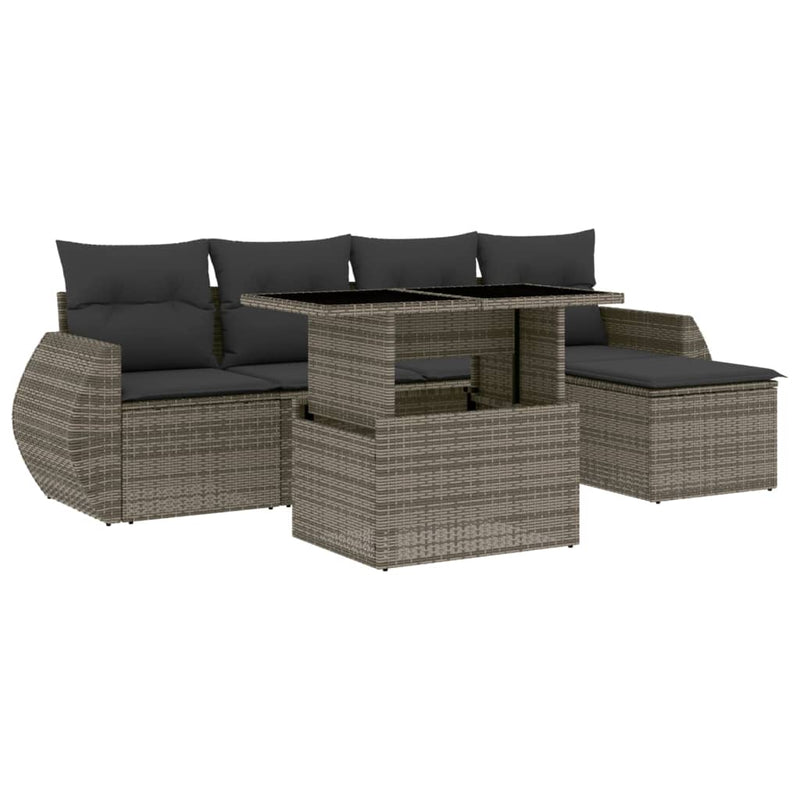 6 Piece Garden Sofa Set with Cushions Grey Poly Rattan