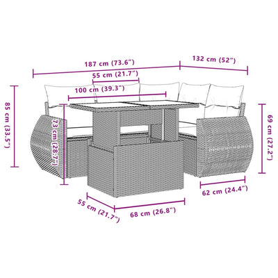 5 Piece Garden Sofa Set with Cushions Beige Poly Rattan