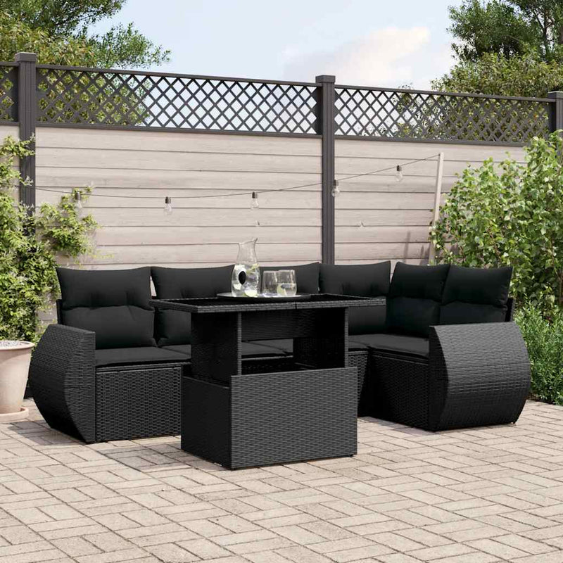 6 Piece Garden Sofa Set with Cushions Black Poly Rattan