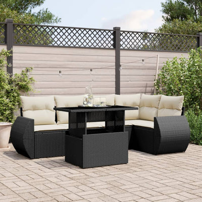 6 Piece Garden Sofa Set with Cushions Black Poly Rattan