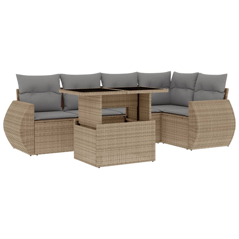 6 Piece Garden Sofa Set with Cushions Beige Poly Rattan