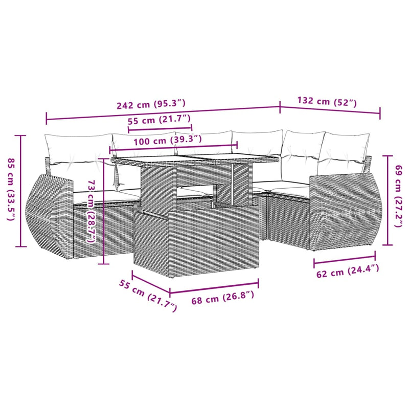 6 Piece Garden Sofa Set with Cushions Beige Poly Rattan