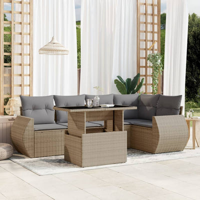 6 Piece Garden Sofa Set with Cushions Beige Poly Rattan