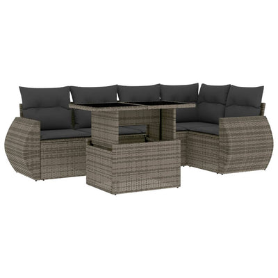 6 Piece Garden Sofa Set with Cushions Grey Poly Rattan