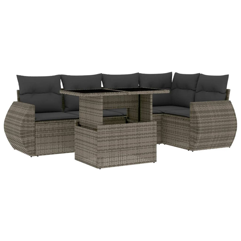 6 Piece Garden Sofa Set with Cushions Grey Poly Rattan