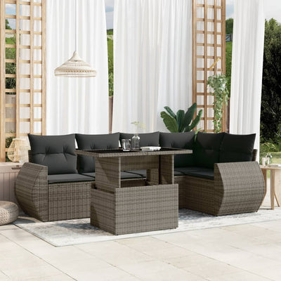 6 Piece Garden Sofa Set with Cushions Grey Poly Rattan