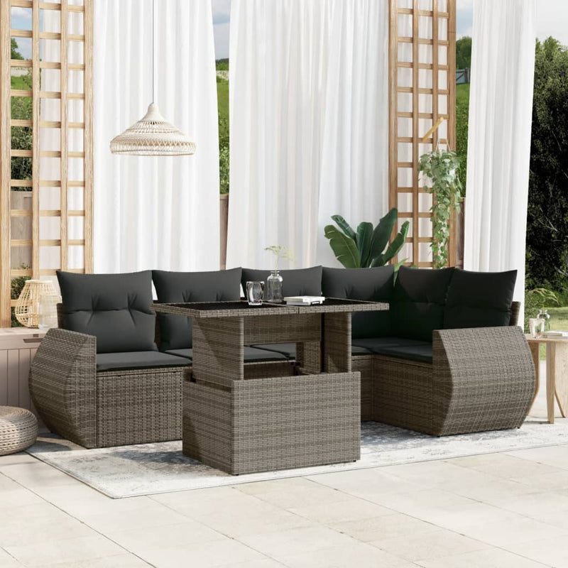 6 Piece Garden Sofa Set with Cushions Grey Poly Rattan