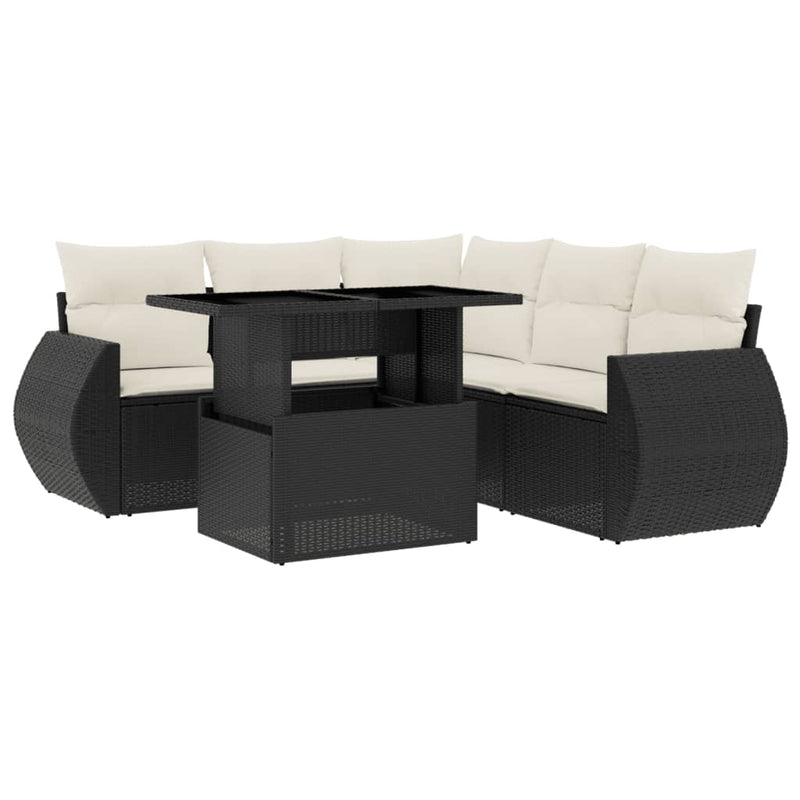 6 Piece Garden Sofa Set with Cushions Black Poly Rattan