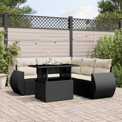 6 Piece Garden Sofa Set with Cushions Black Poly Rattan