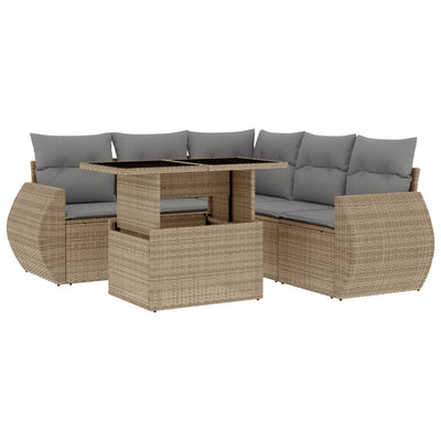 6 Piece Garden Sofa Set with Cushions Beige Poly Rattan