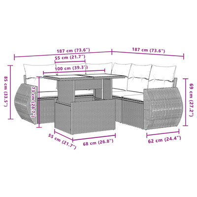 6 Piece Garden Sofa Set with Cushions Beige Poly Rattan