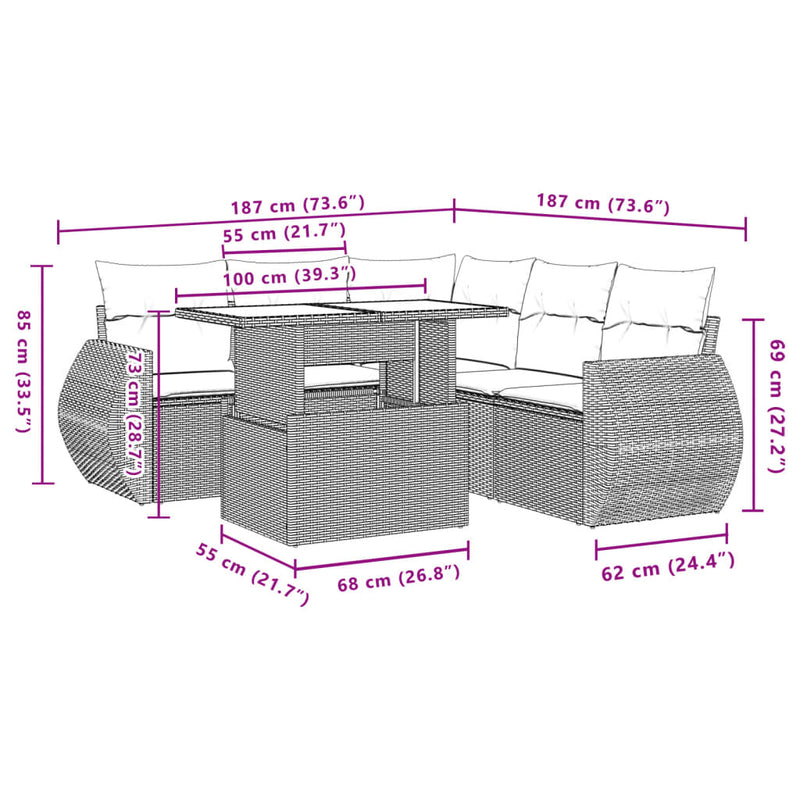 6 Piece Garden Sofa Set with Cushions Beige Poly Rattan