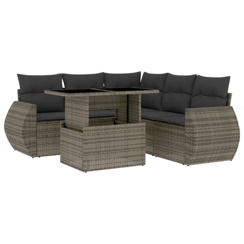 6 Piece Garden Sofa Set with Cushions Grey Poly Rattan