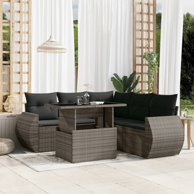 6 Piece Garden Sofa Set with Cushions Grey Poly Rattan