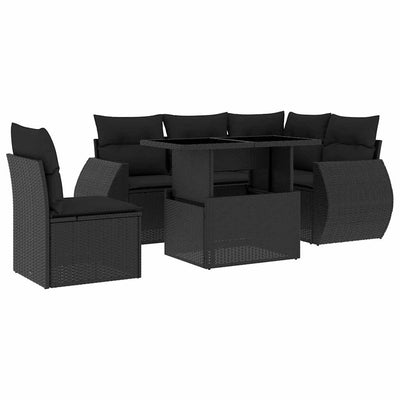 6 Piece Garden Sofa Set with Cushions Black Poly Rattan