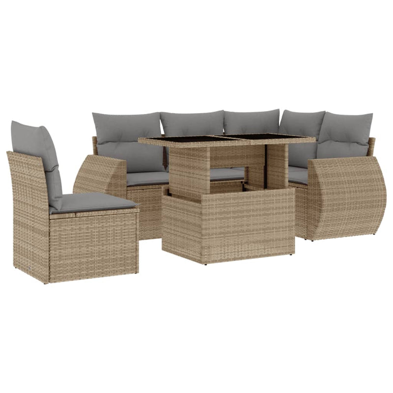 6 Piece Garden Sofa Set with Cushions Beige Poly Rattan