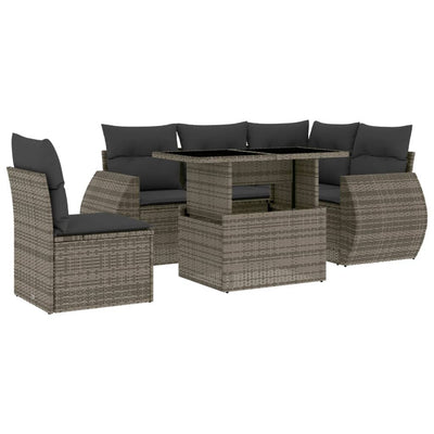 6 Piece Garden Sofa Set with Cushions Grey Poly Rattan