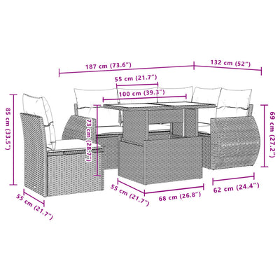 6 Piece Garden Sofa Set with Cushions Grey Poly Rattan