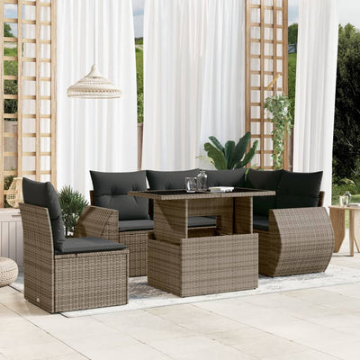 6 Piece Garden Sofa Set with Cushions Grey Poly Rattan