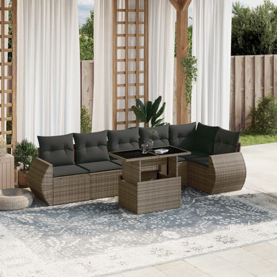 7 Piece Garden Sofa Set with Cushions Grey Poly Rattan