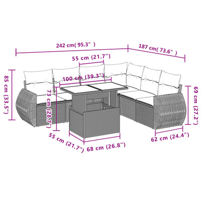 7 Piece Garden Sofa Set with Cushions Beige Poly Rattan