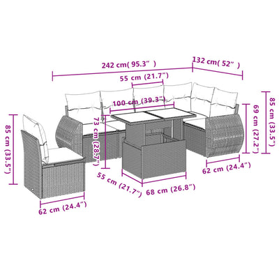 7 Piece Garden Sofa Set with Cushions Beige Poly Rattan