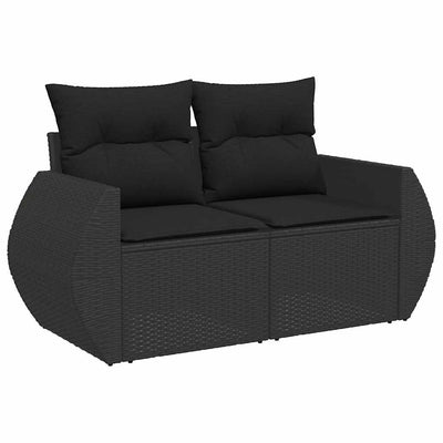 9 Piece Garden Sofa Set with Cushions Black Poly Rattan