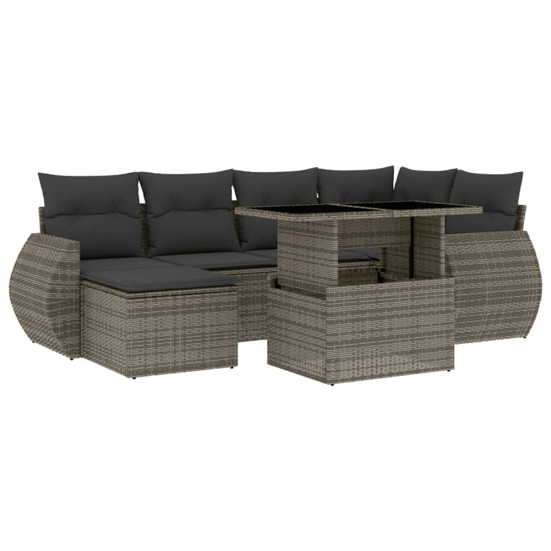 7 Piece Garden Sofa Set with Cushions Grey Poly Rattan