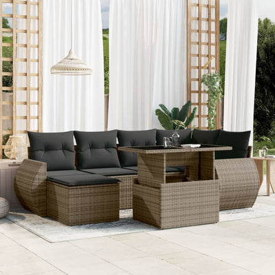 7 Piece Garden Sofa Set with Cushions Grey Poly Rattan