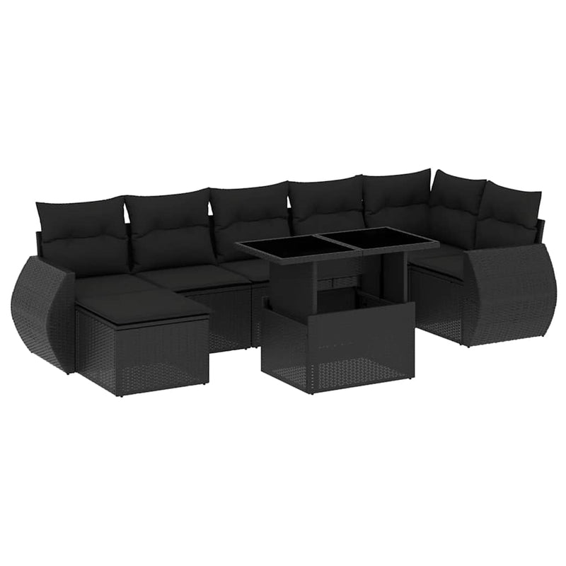 8 Piece Garden Sofa Set with Cushions Black Poly Rattan