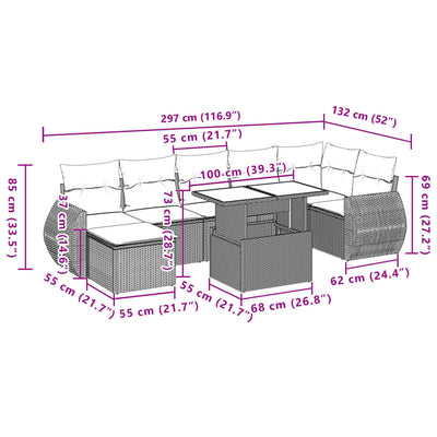 8 Piece Garden Sofa Set with Cushions Grey Poly Rattan