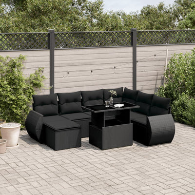 8 Piece Garden Sofa Set with Cushions Black Poly Rattan