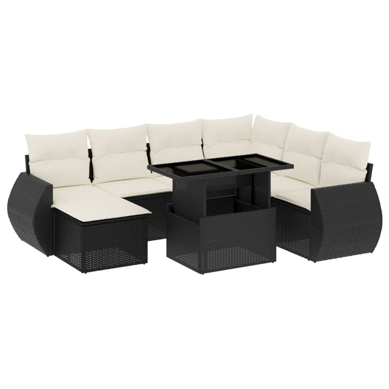 8 Piece Garden Sofa Set with Cushions Black Poly Rattan