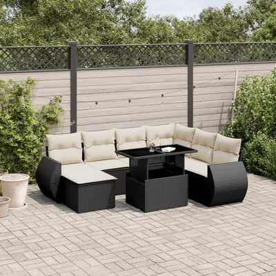 8 Piece Garden Sofa Set with Cushions Black Poly Rattan