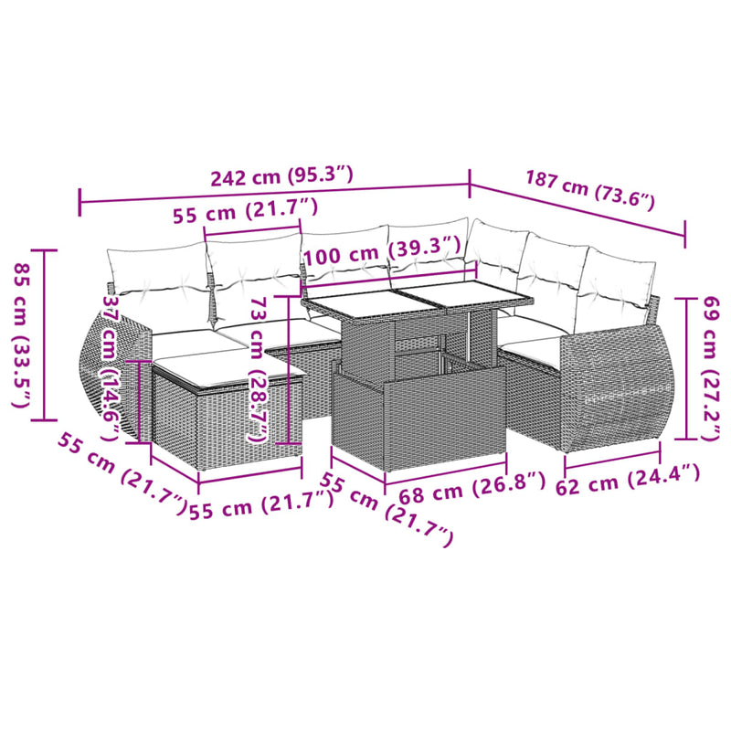 8 Piece Garden Sofa Set with Cushions Grey Poly Rattan