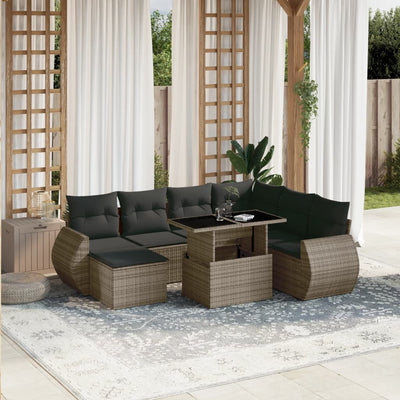 8 Piece Garden Sofa Set with Cushions Grey Poly Rattan