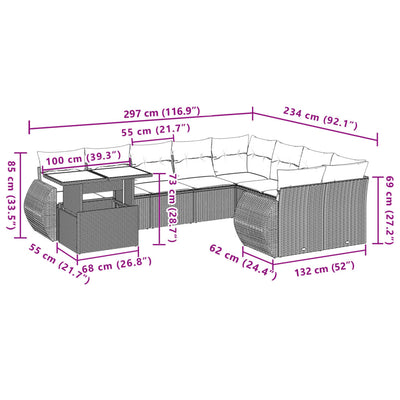 10 Piece Garden Sofa Set with Cushions Grey Poly Rattan