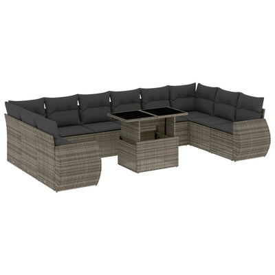 11 Piece Garden Sofa Set with Cushions Grey Poly Rattan