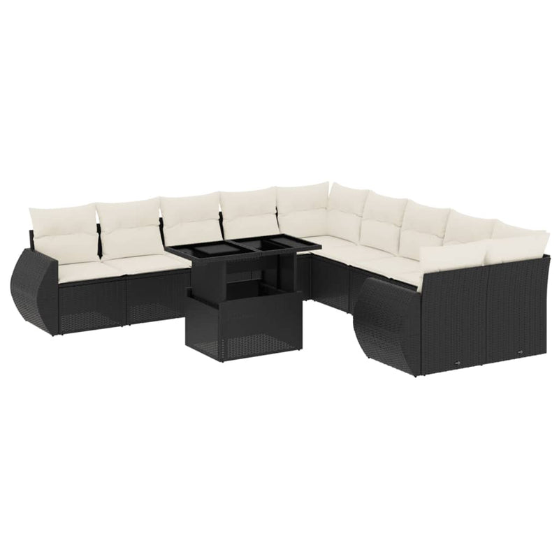 11 Piece Garden Sofa Set with Cushions Black Poly Rattan