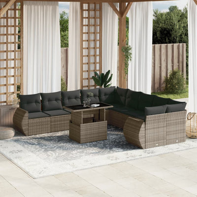 11 Piece Garden Sofa Set with Cushions Grey Poly Rattan