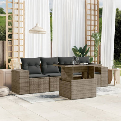 5 Piece Garden Sofa Set with Cushions Grey Poly Rattan