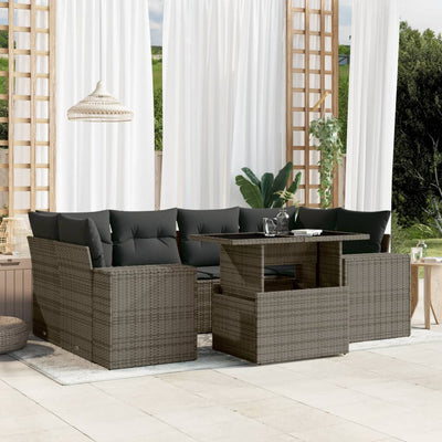 7 Piece Garden Sofa Set with Cushions Grey Poly Rattan