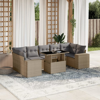 8 Piece Garden Sofa Set with Cushions Beige Poly Rattan