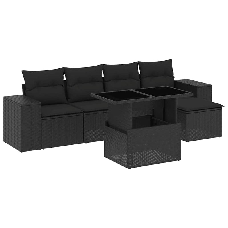 6 Piece Garden Sofa Set with Cushions Black Poly Rattan