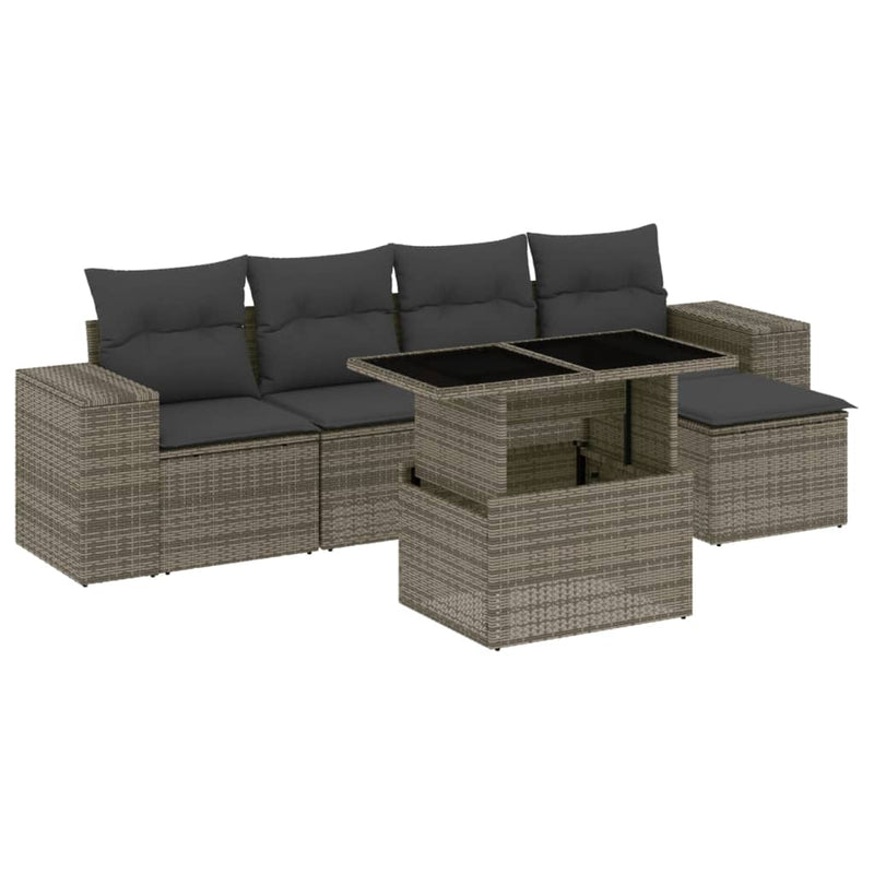 6 Piece Garden Sofa Set with Cushions Grey Poly Rattan